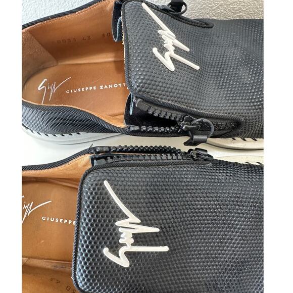 Giuseppe Zanotti Ron Costner Sneaker Black Leather Emboss Cream Side Zip 43 / 10 - Picture 7 of 16